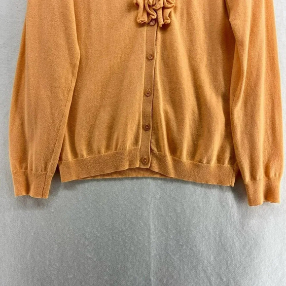 Talbots Cardigan Womens Sz M Orange Sweater Ruffle V Neck Wool Blended Button Up - Picture 7 of 12